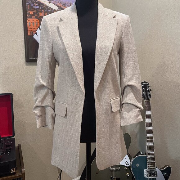 H&M Jackets & Blazers - H&M NWT Beige Knit Women's Cinched Sleeve Oversized Blazer Size XS